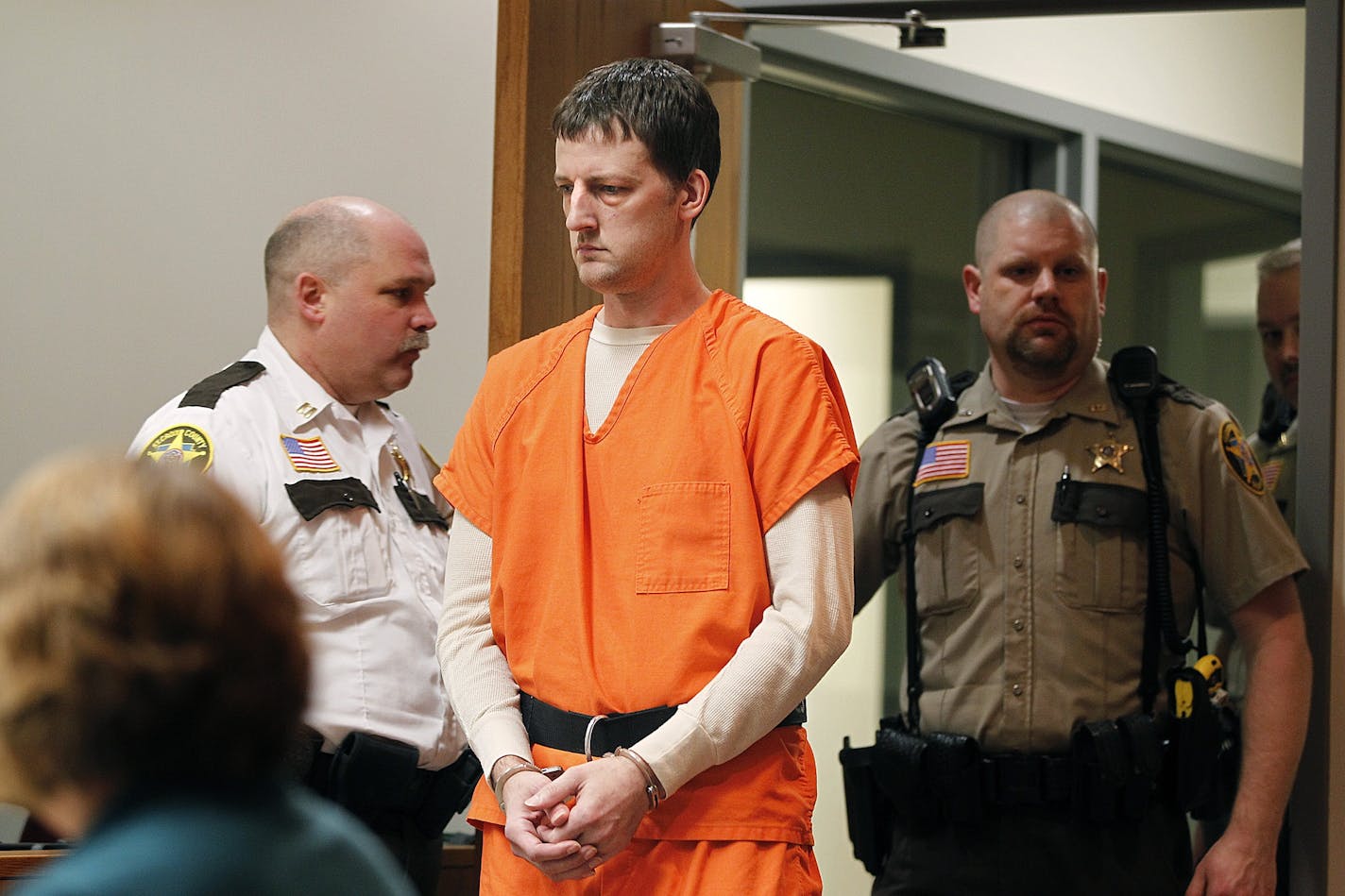 Aaron Schaffhausen made his way into a St. Croix County courtroom for a hearing where he pleaded guilty, Thursday.