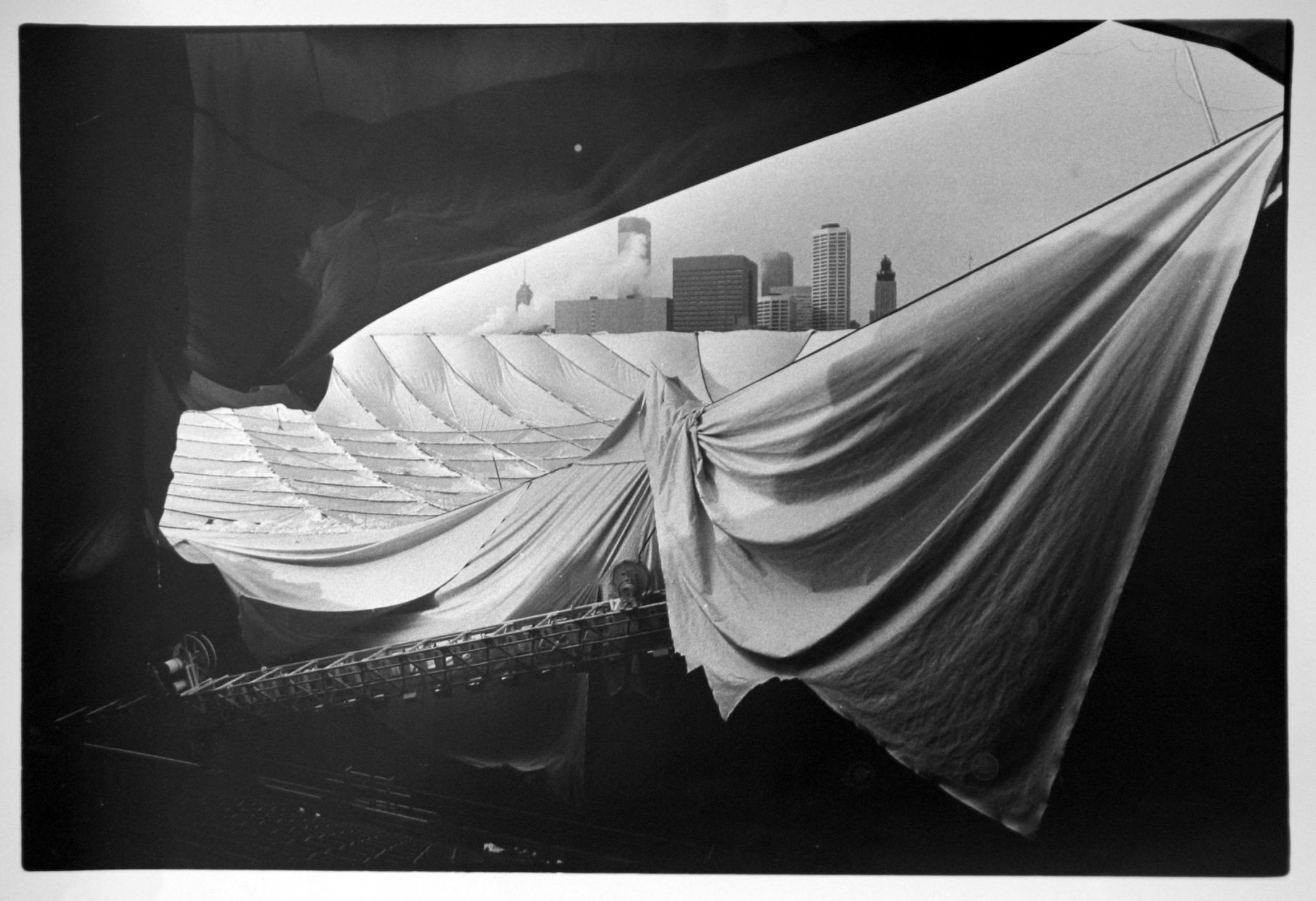 Minneapolis, MN 12/30/1982 COPY PHOTO - original in b/w- by Tom Sweeney,-staff photo Mpls STAR,- collapse of metrodome when panel ripped by snow-clearing mishap.