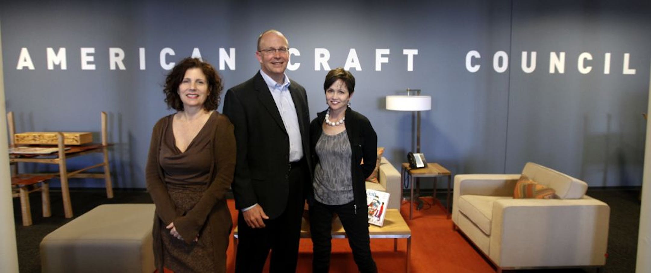 Pamela Diamond, director of marketing and communication, Chris Amundsen, executive director, and Monica Moses, editor in chief of American Craft magazine.