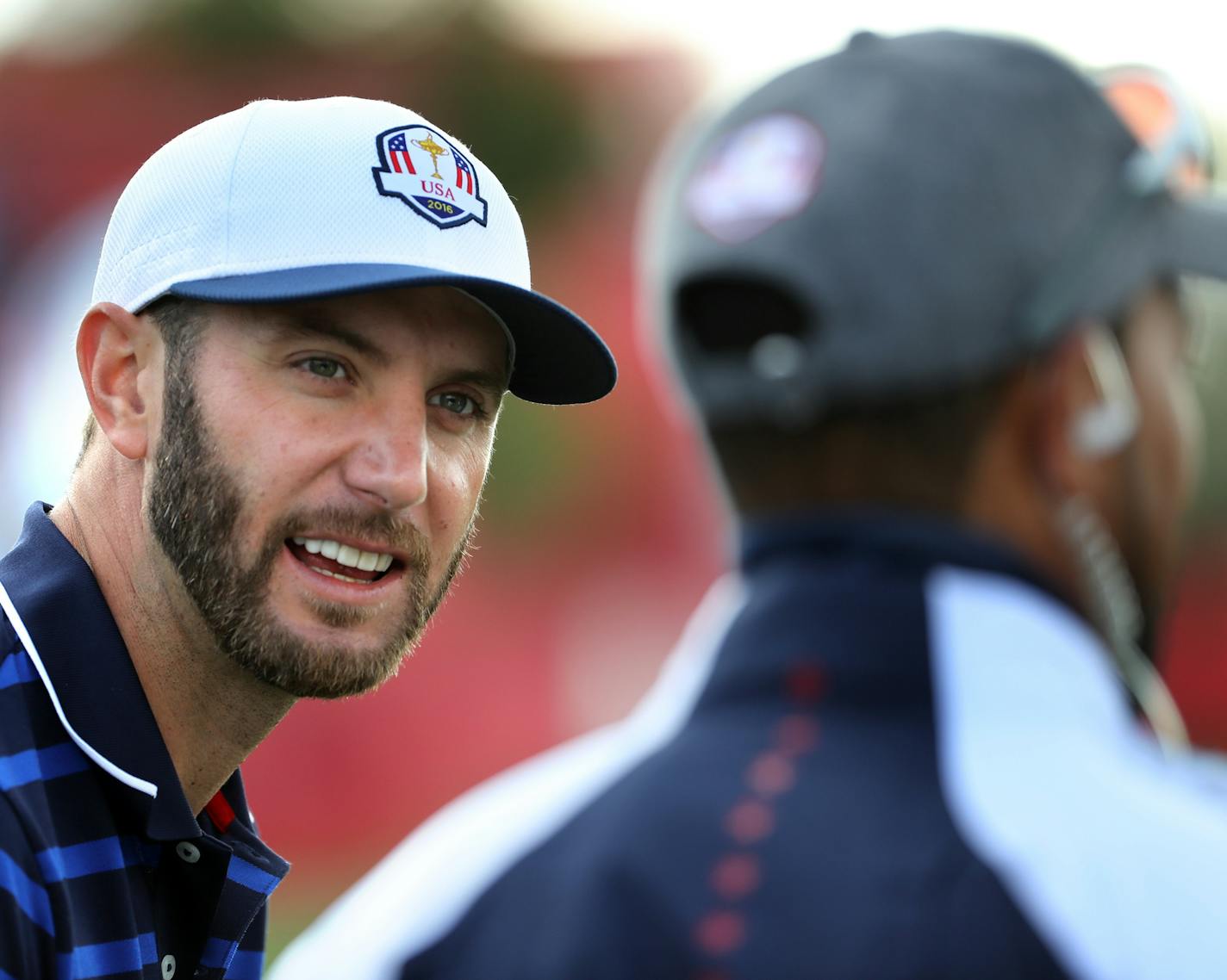 Team USA&#xed;s Dustin Johnson gets advice from Vice Captain Tiger Woods on the practice tee Thursday morning. ] 2016 Ryder Cup, Hazeltine National Golf Club.
brian.peterson@startribune.com
Chaska, MN 9/29/16