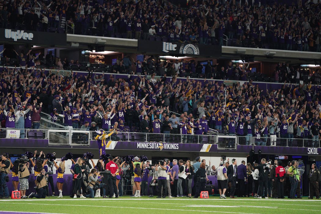 At times, the sidelines of a Vikings came can seem crowded with lots of people who are not players, including during this game against Washington on Oct. 24.