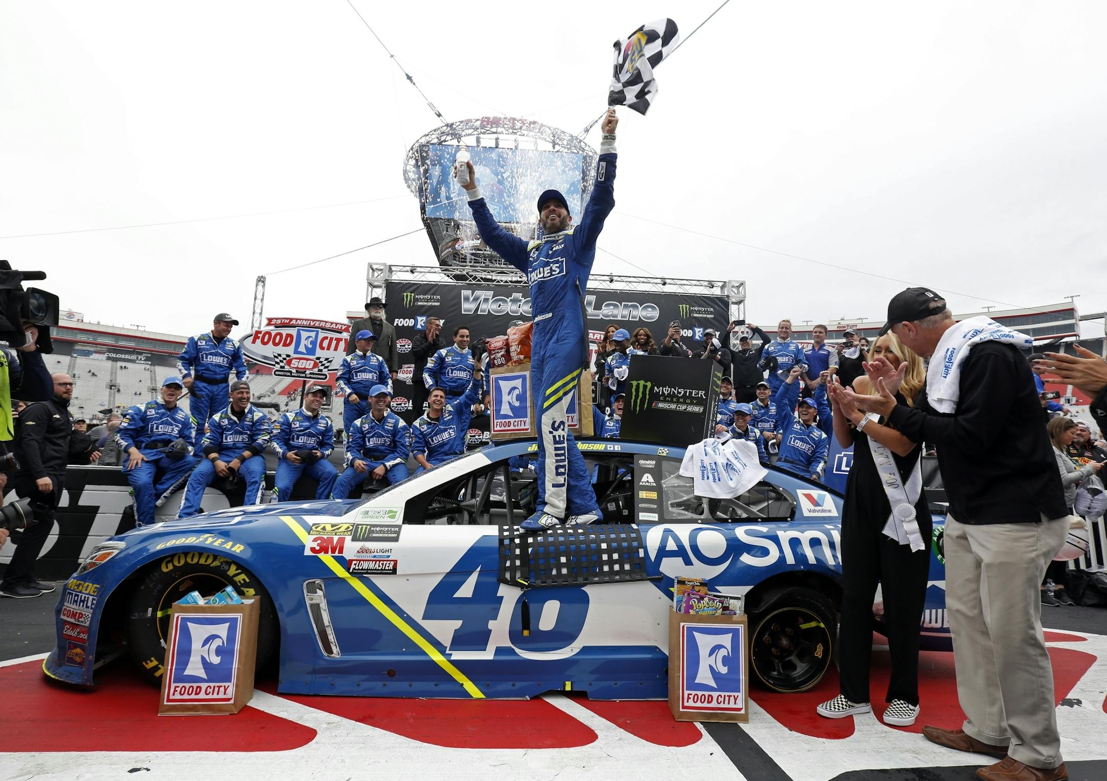 Jimmie Johnson, no stranger to Victory Lane, found extra satisfaction in his victory Monday at Bristol Motor Speedway, where he has won only twice among his 82 career victories.