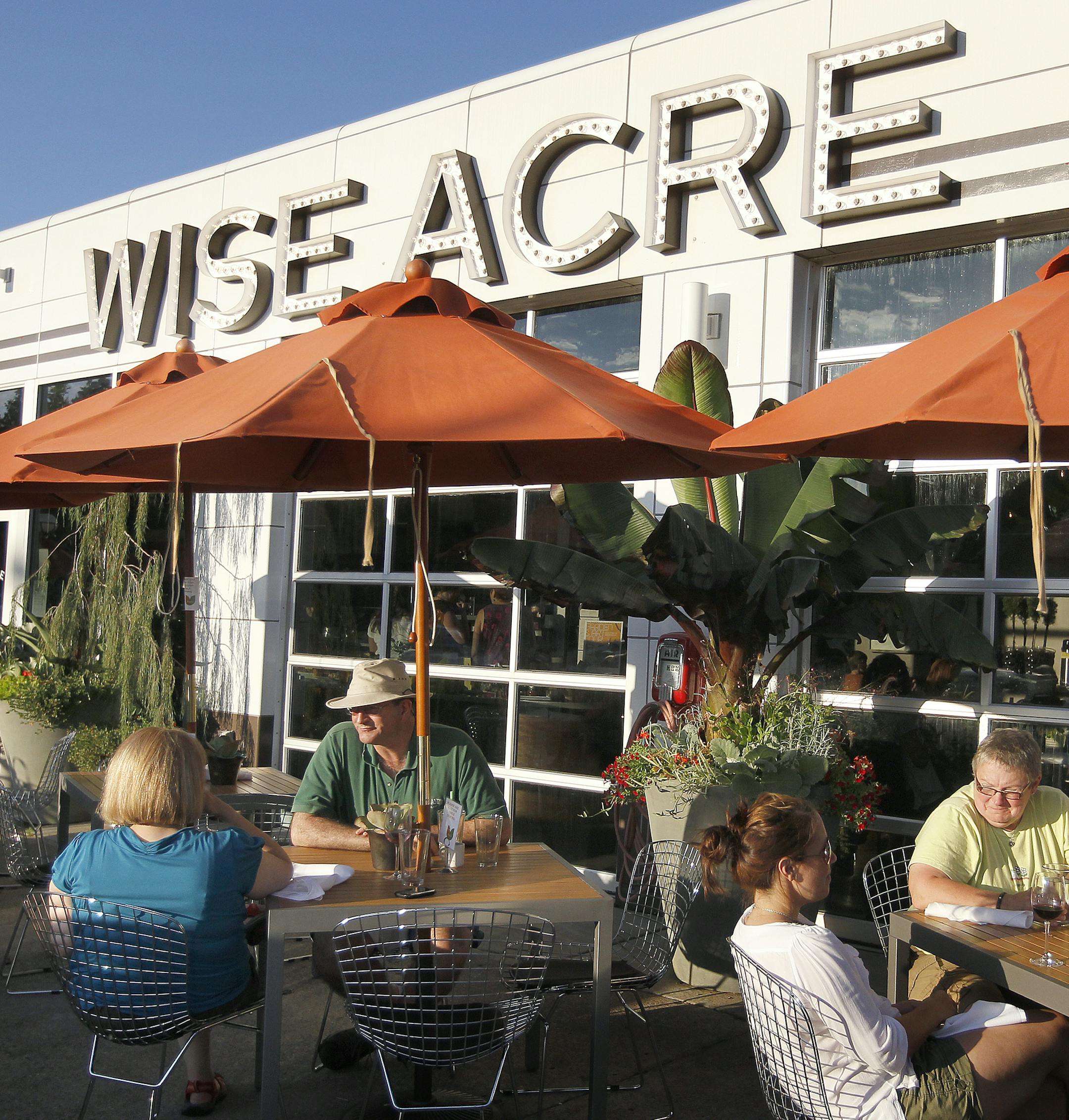 The patio area at the Wise Acre Eatery, 5401 Nicollet Ave South, Mpls, MN. ] TOM WALLACE ‚Ä¢ twallace@startribune.com __Assignments #20018935A_ July 14, 2011_ SLUG: rn0728_ EXTRA INFORMATION: The Wise Acre Eatery restaurant, 5401 Nicollet Ave South, Mpls, MN, has been open for a couple months. People: A portrait of Chef, (CQ) Beth Fisher, and a portrait of Fisher and GM (CQ)Caroline Glawe. Food: Fried chicken, "Shades of Summer" salad, and the custard sundae of the day. _Names w
