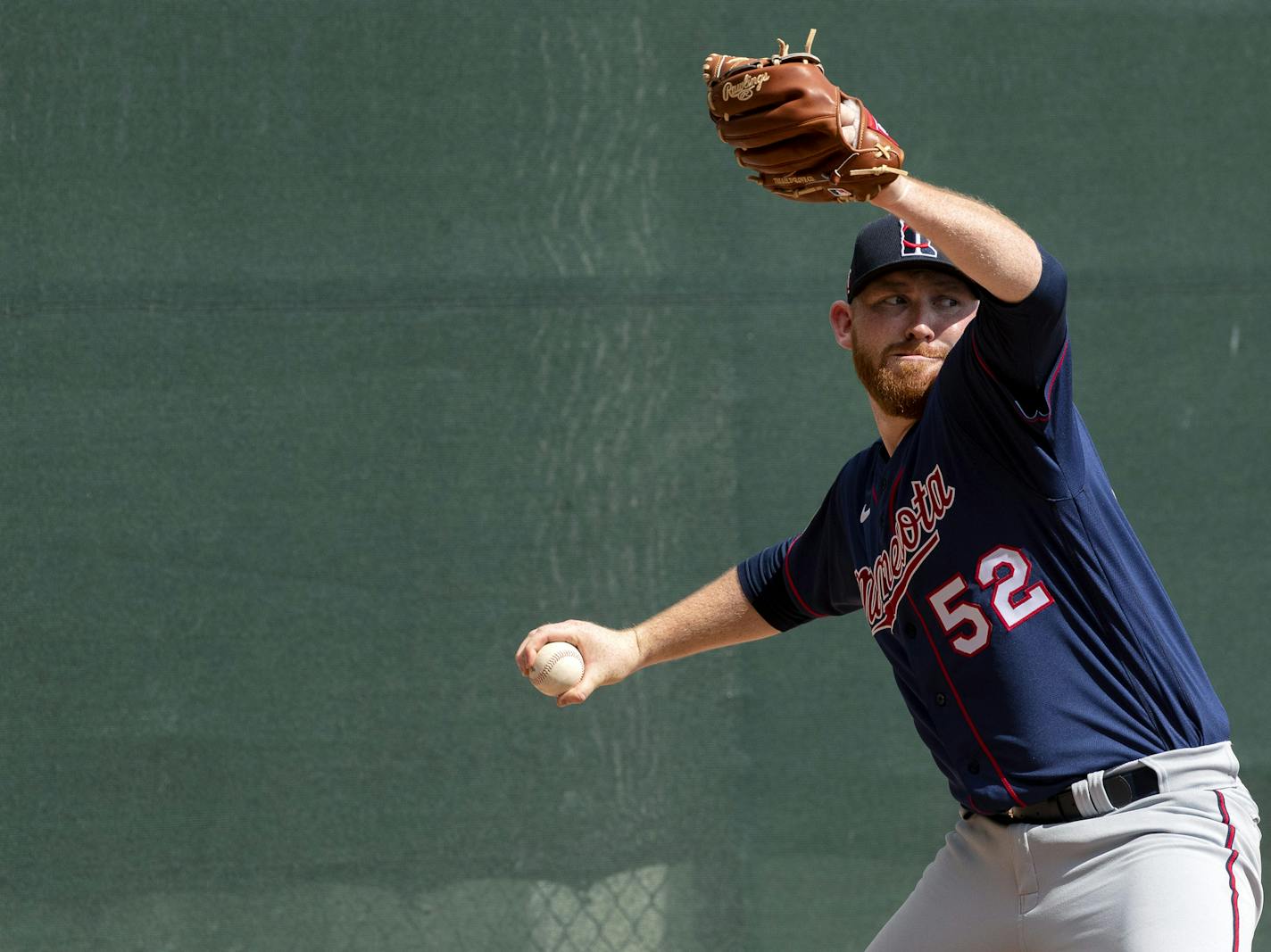 Minnesota Twins pitcher Zack Littell (52) threw in the bullpen. ] CARLOS GONZALEZ &#x2022; cgonzalez@startribune.com &#x2013; Fort Myers, FL &#x2013; February 16, 2020, CenturyLink Sports Complex, Hammond Stadium, Minnesota Twins, Spring Training