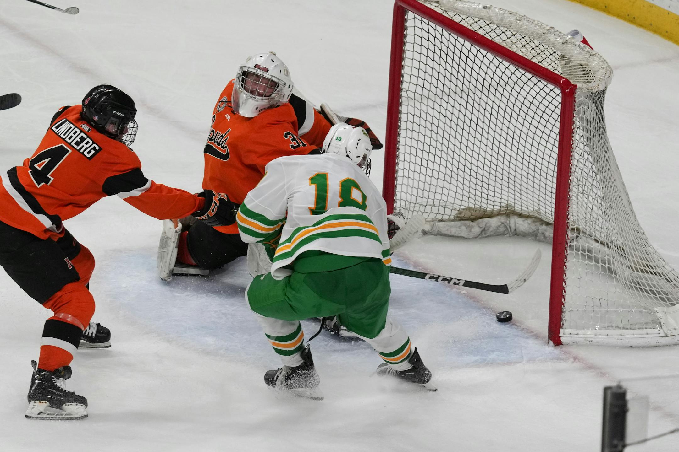Edina forward Jackson Nevers (18) scored Edina's fourth goal,making the score 4-2 at the end of the second period.