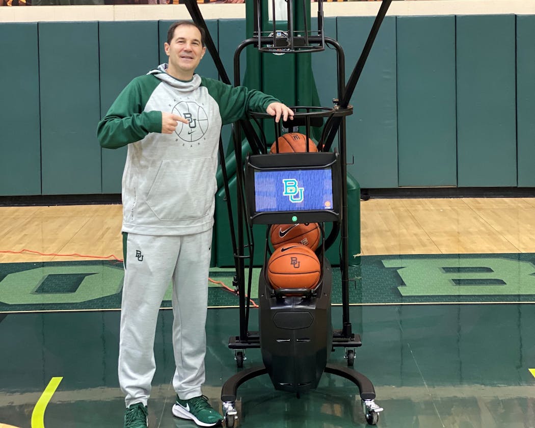 Baylor coach Scott Drew is among those who’ve spoken highly of the Dr. Dish basketball practice device.