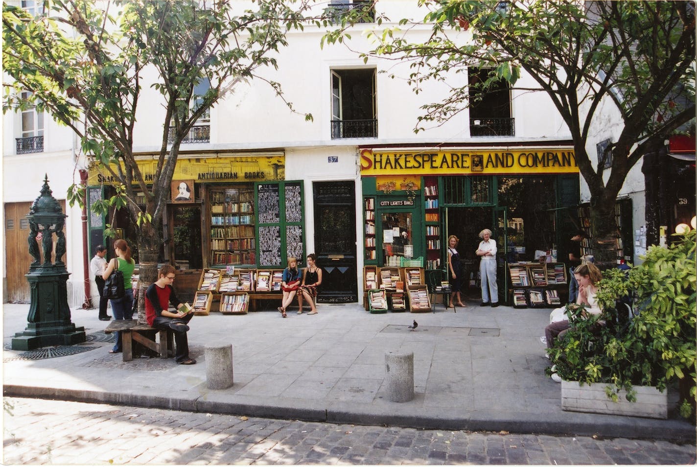 Syvia and George Whitman in the doorway of Shakespeare and Co. early 2000s