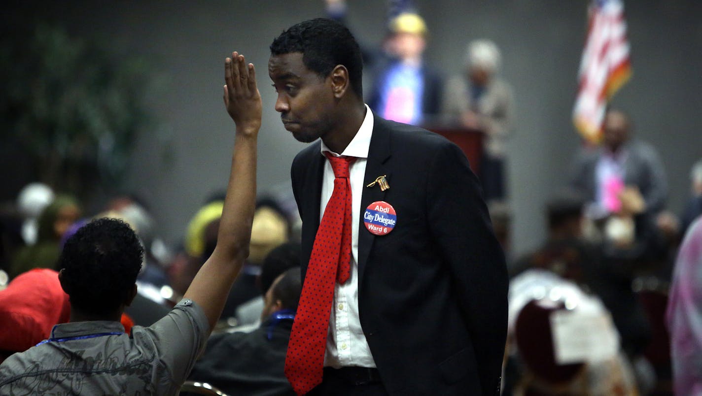 City council candidate Abdi Warsame walked on the convention floor early in the proceedings. ] (JIM GEHRZ/STAR TRIBUNE) / April 27, 2013 / 12:00 PM Minneapolis, MN &#x201a;&#xc4;&#xec; BACKGROUND INFORMATIN- Minneapolis DFL delegates and alternates for Ward 6&#x201a;&#xc4;&#xf4;s City Council race gathered to select who they will endorse in the 2013 elections. Incumbent and council vice president Robert Lilligren surprisingly announced that he will not seek the DFL endorsement.