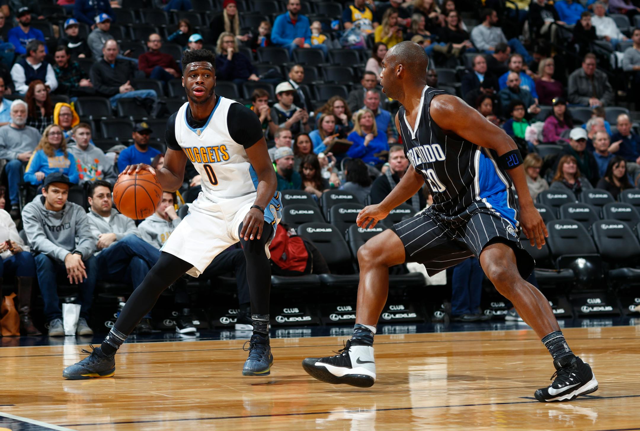 Nuggets guard Emmanuel Mudiay, left, will miss Sunday's game against the Timberwolves because of low back pain.