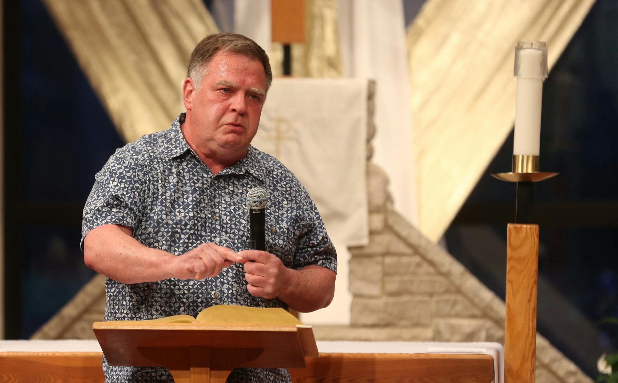 Tom Mahowald of St. Paul teared up as he recounted his abuse.