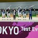 Winning athletes pose after the finals of the 10m Air Rifle Mixed Team competition during the Tokyo 2020 Olympic Game Shooting test event Tuesday, May
