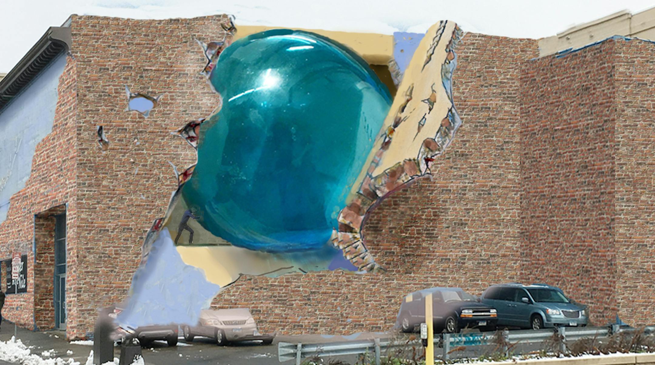 Theatre in the Round Players (TRP) has commissioned celebrated artist John Pugh to create public murals on its building. This is an artist renderings of the new mural on the south side of the building.