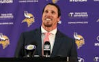 Minnesota Vikings linebacker Chad Greenway greeted members of the media at the start of the press conference. ] ANTHONY SOUFFLE &#xef; anthony.souffle