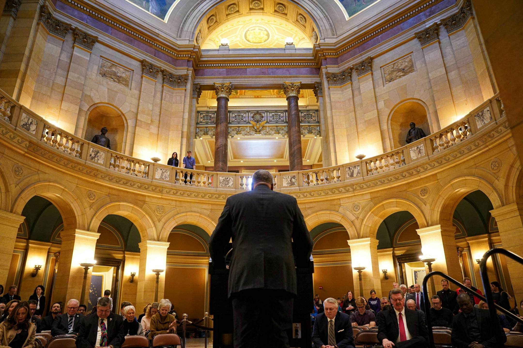 Opening day of the Minnesota Legislature started with a prayer meeting sponsored by the bipartisan Prayer Caucus in the Capitol Rotunda.