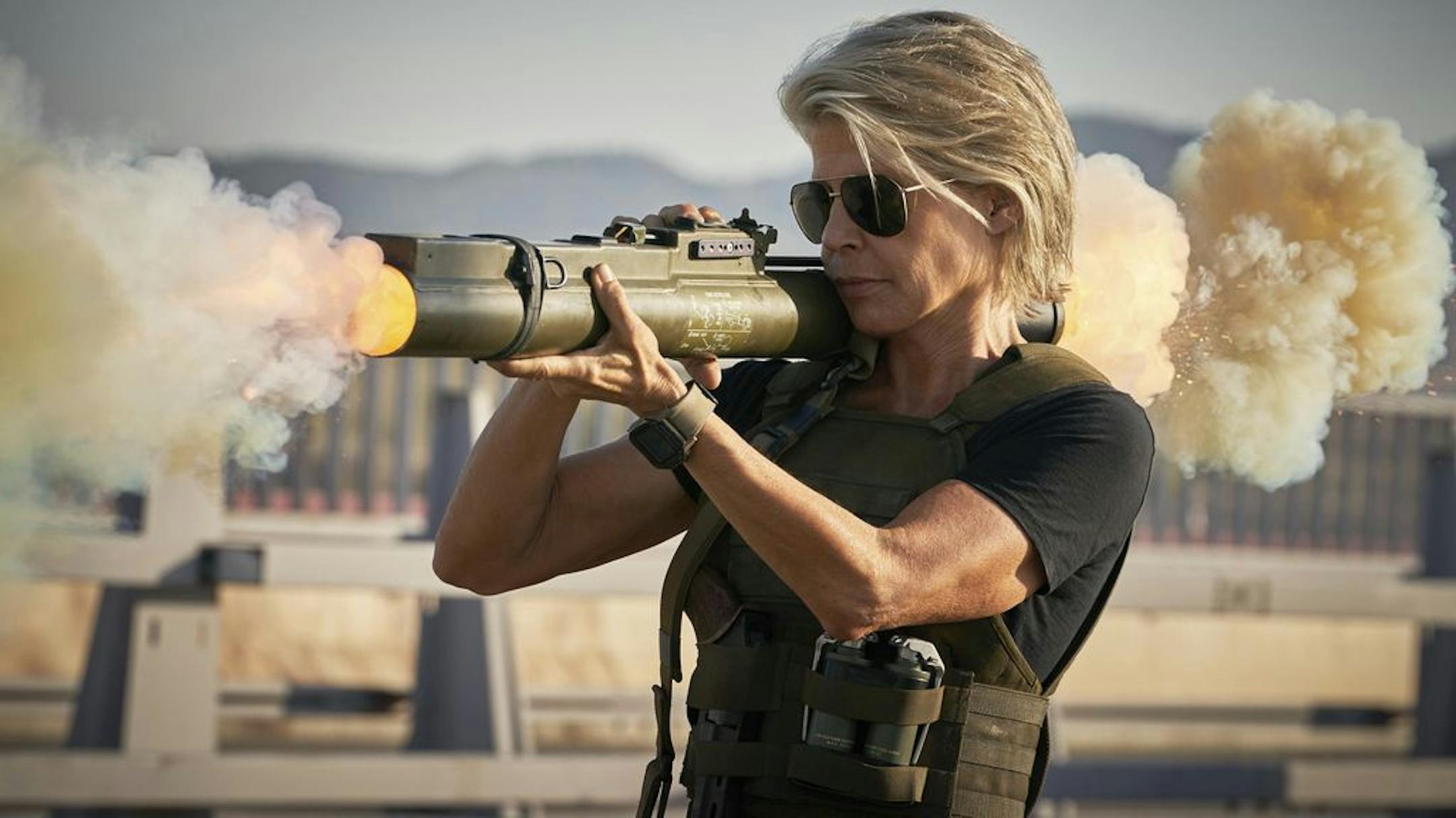 This image released by Paramount Pictures shows Linda Hamilton in "Terminator: Dark Fate."