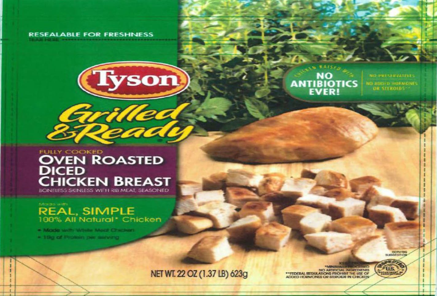 The recalled products were frozen, fully cooked chicken produced between December and April, including chicken strips, chicken pizza and pulled chicken breasts that were sold under brand names including Tyson, Jet's Pizza and Casey's General Store. The packages have the "establishment code" P-7089 on them.