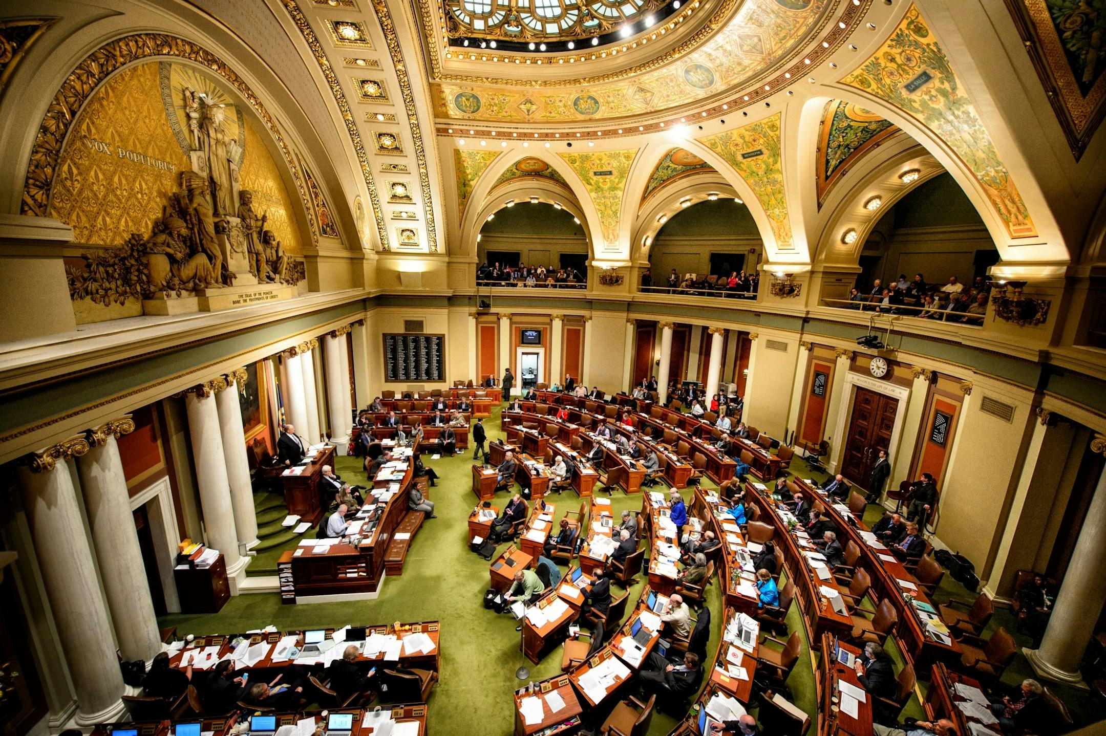 The House floor on the last official day of session. Crews will be on standby to start removing desks tonight as part of the Capitol renovation.