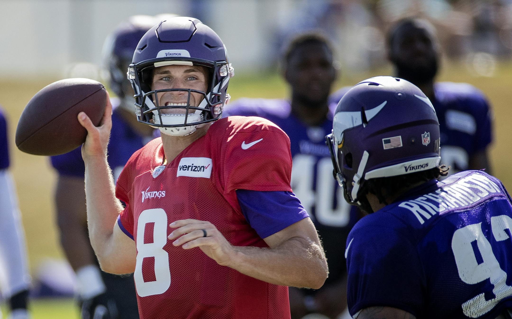 Minnesota Vikings quarterback Kirk Cousins attempted a pass during practice.