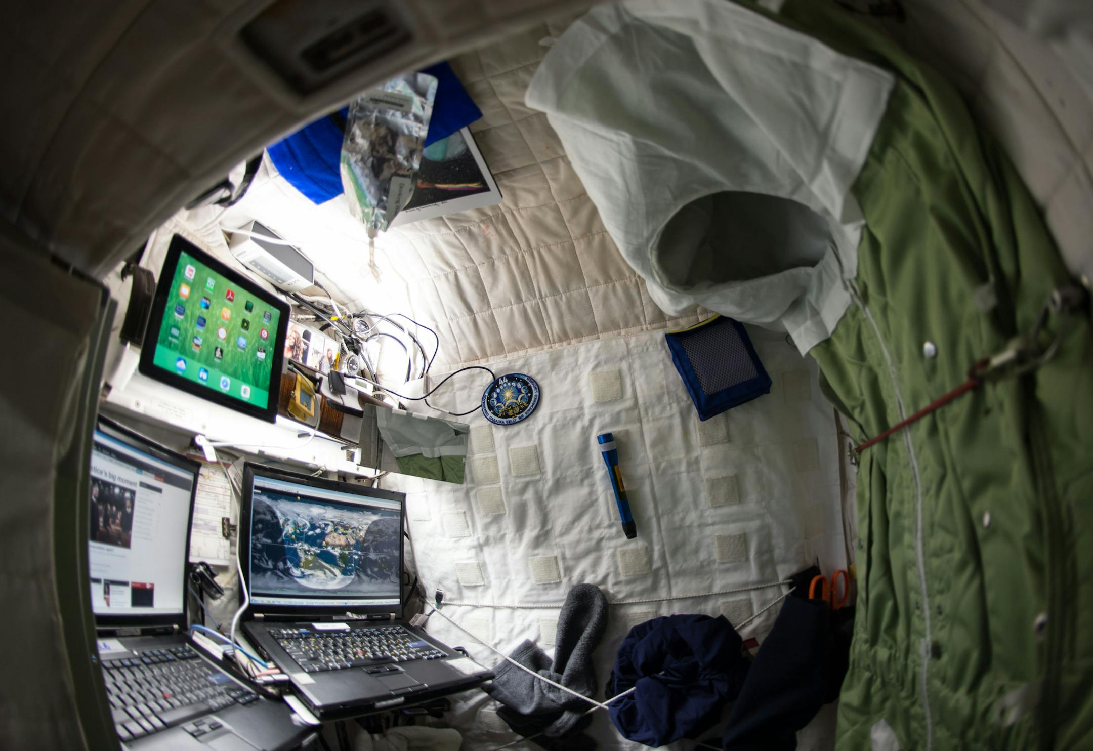 This April 24, 2015 photo provided by NASA shows astronaut Scott Kelly's personal living quarters on the International Space Station. (Scott Kelly/NASA via AP)