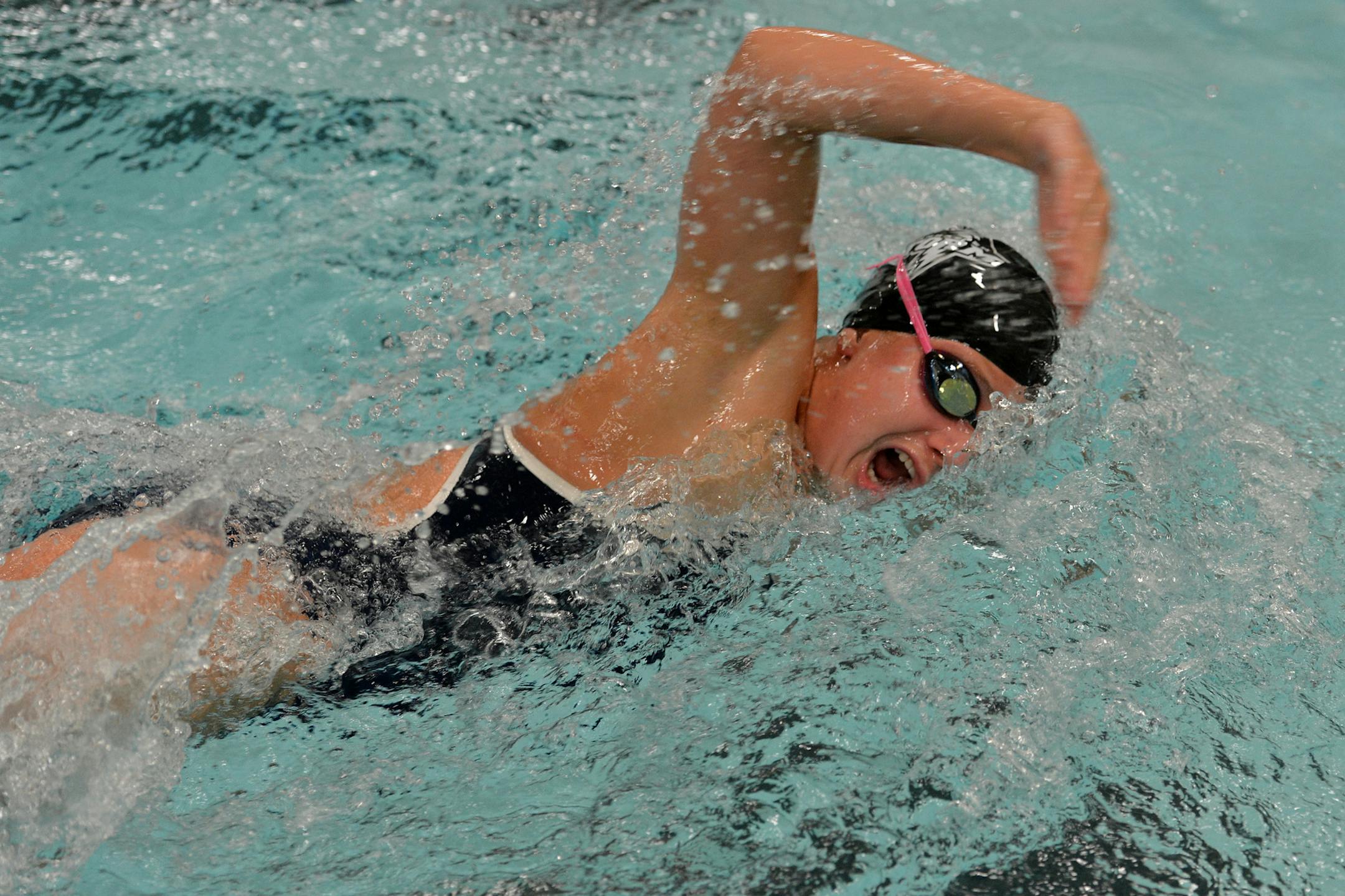Junior Kaia Grobe swims the 50 yard freestyle during practice Friday, September 13 at Chaska Middle School. ] (SPECIAL TO THE STAR TRIBUNE/BRE McGEE) **Kaia Grobe