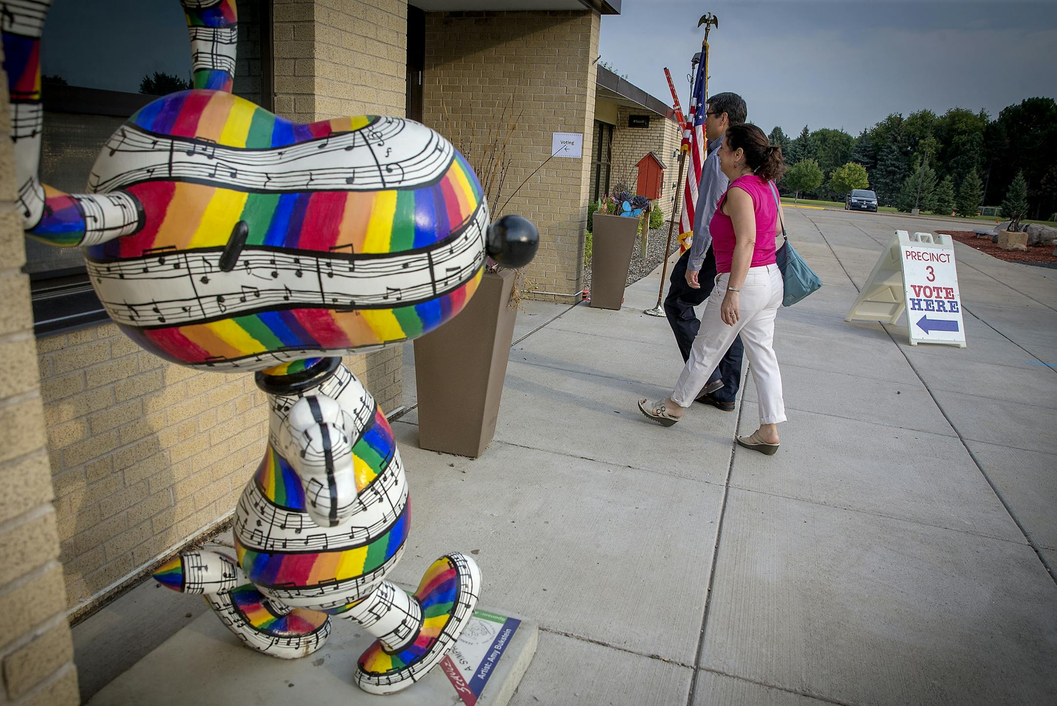 Voters made their way to the Precinct 3 voting site at Mendota Elementary School on primary election day, Tuesday, August 14, 2018 in Mendota Heights, MN.