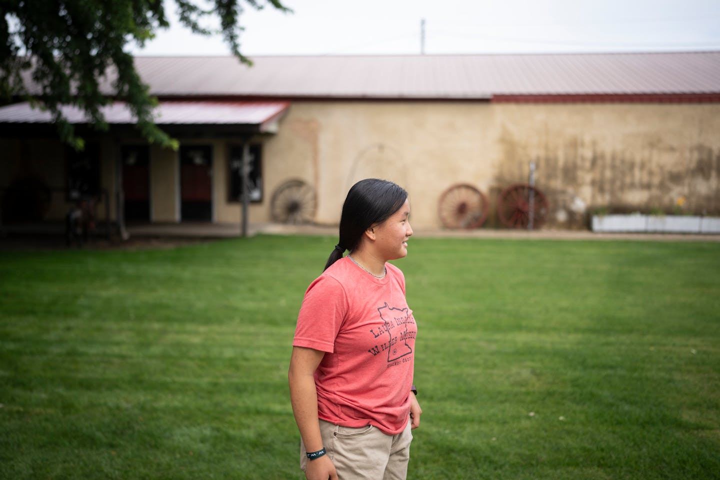Gao Vang, 14,  finishes her shift at the Laura Ingalls Wilder Museum in Walnut Grove, Minn., on Wednesday.