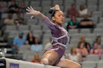 Sunisa Lee competes on the beam during the U.S. gymnastics championships, Friday, May 31, 2024, in Fort Worth, Texas.