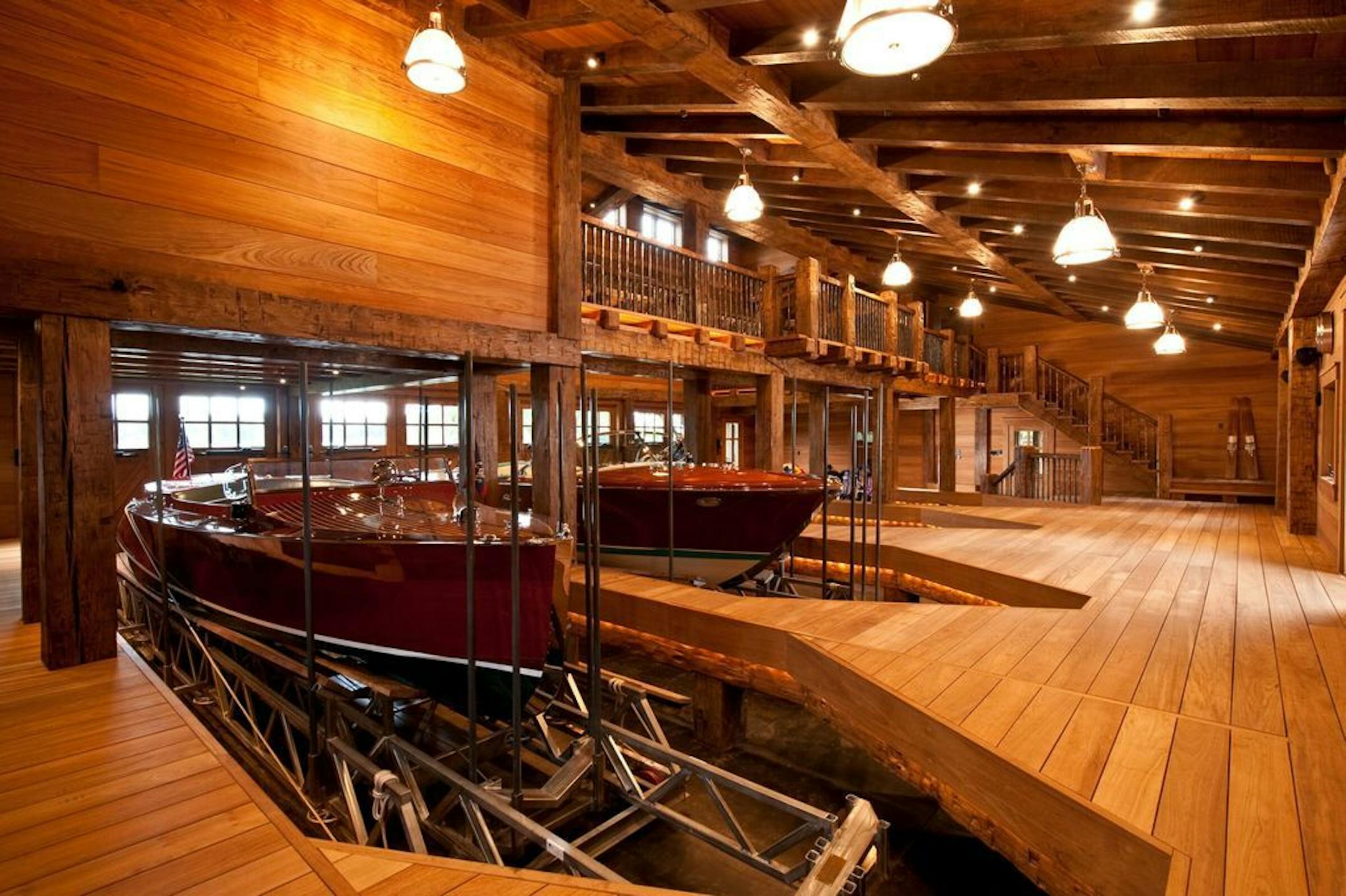 Inside the boathouse.