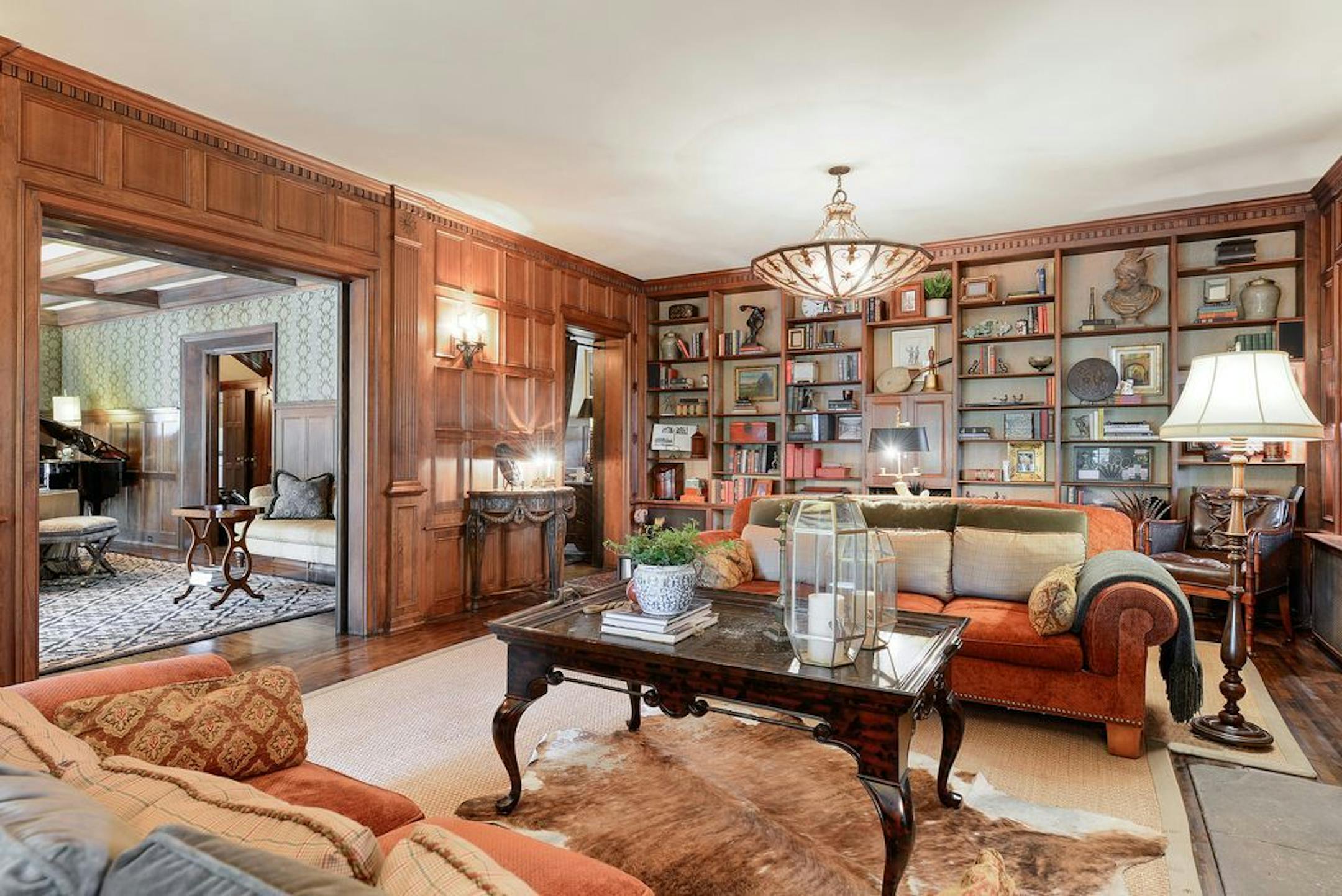 Built-in bookshelves in the living room/library.