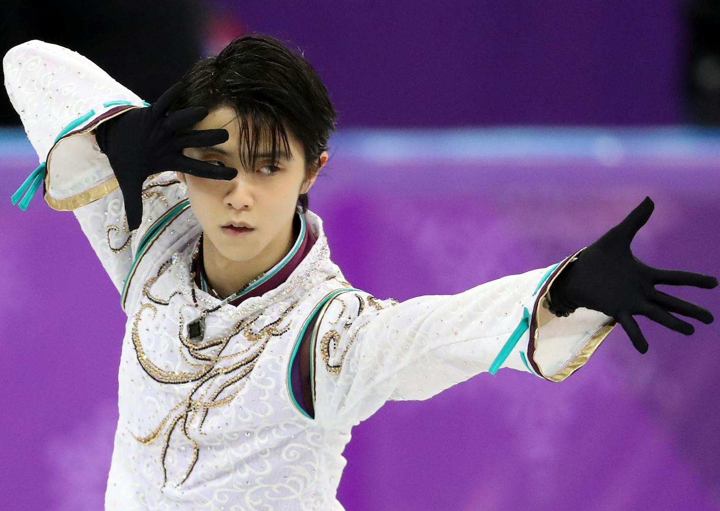 Yuzuru Hanyu of Japan during the men&#x2019;s singles free skate event, at the 2018 Winter Olympics in Gangneung, South Korea, Feb. 17, 2018. Hanyu won the gold medal, four years after winning gold in Sochi. (Chang W. Lee/The New York Times)