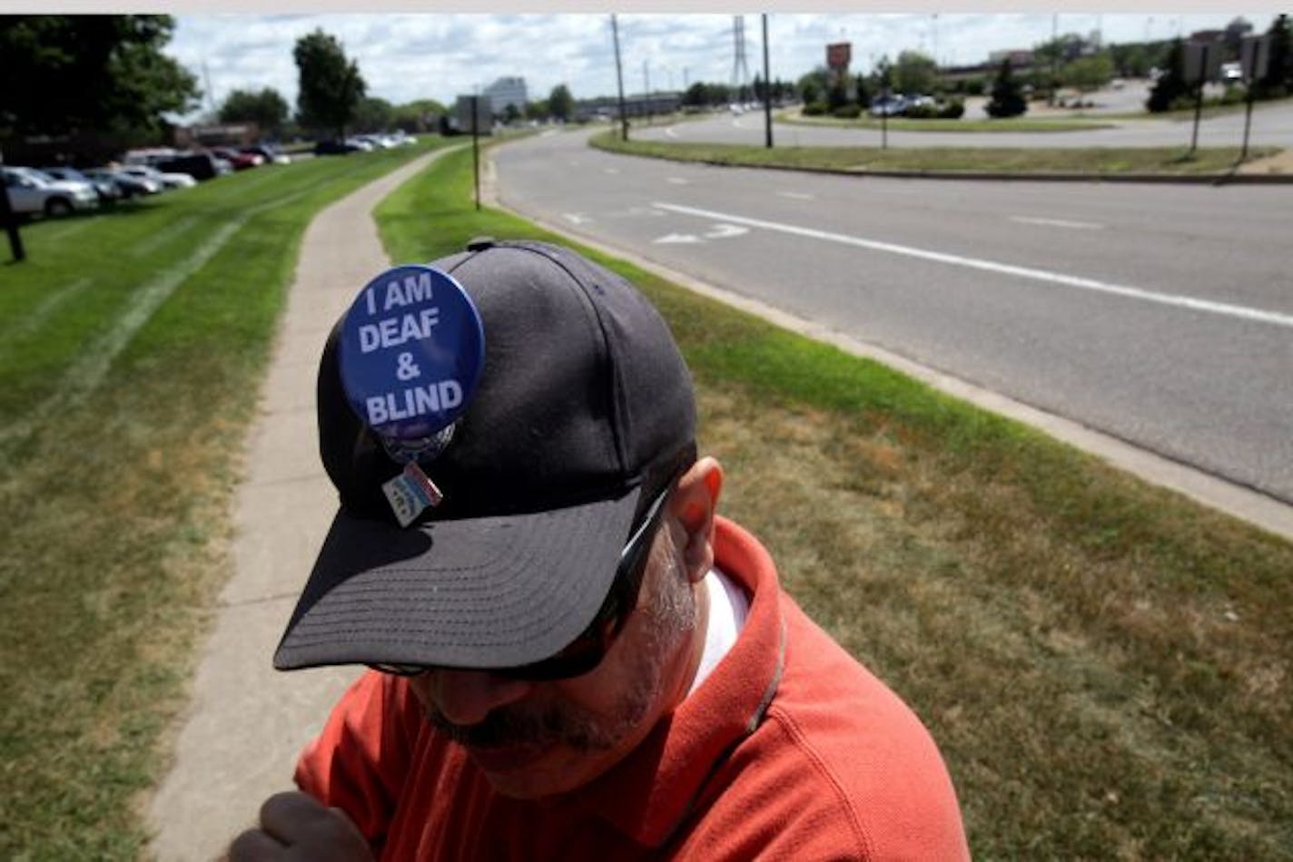 Jose Herrera talked about how he decided to wear the button on his hat. He said that it helps him avoid confusion and to possibly get help easier when he needs it.