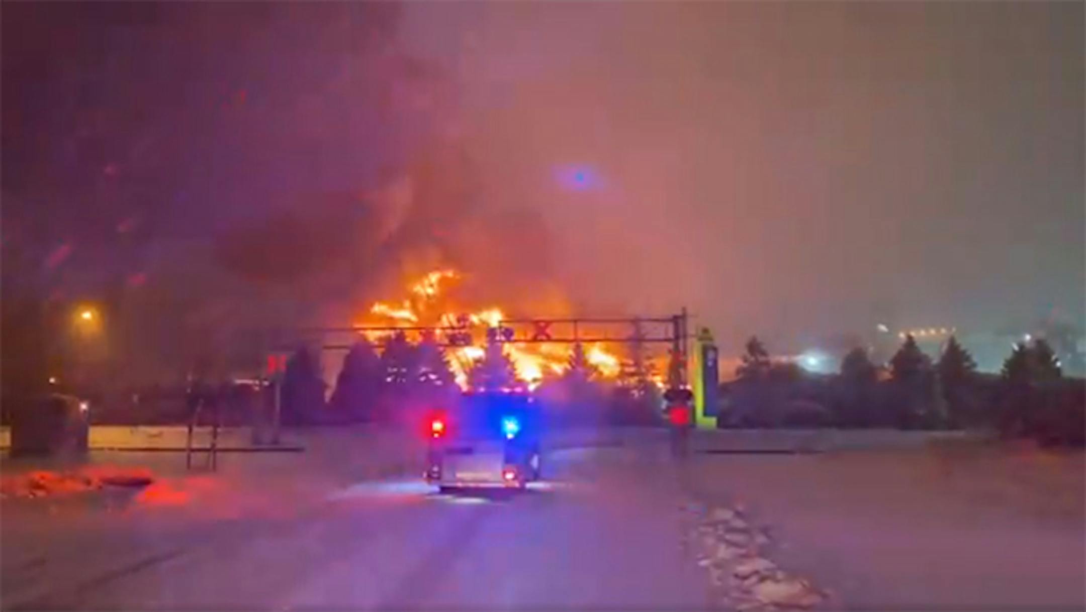 In this image from video, St. Paul firefighters fought a blaze in a commercial area in the1600 block of Red Rock Road in St. Paul.