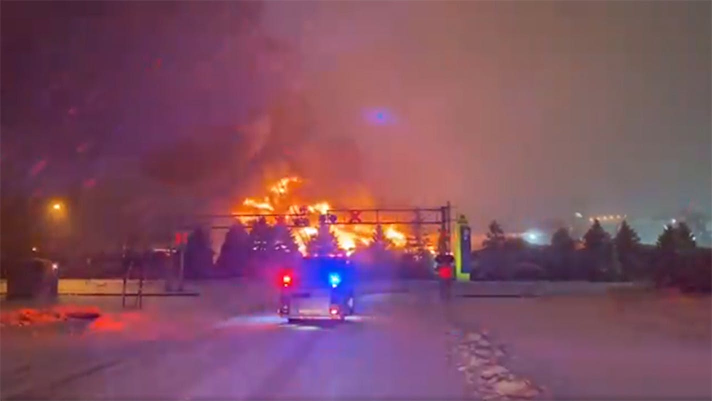 In this image from video, St. Paul firefighters fought a blaze in a commercial area in the1600 block of Red Rock Road in St. Paul.