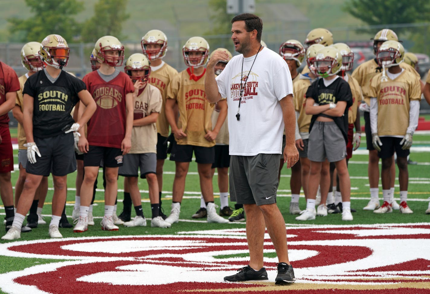 Lakeville South's football team hit the field for the first day of practice Monday morning, under the direction of coach Tyler Krebs. ] brian.peterson@startribune.com
Lakeviulle, MN
Monday, August 12, 2019