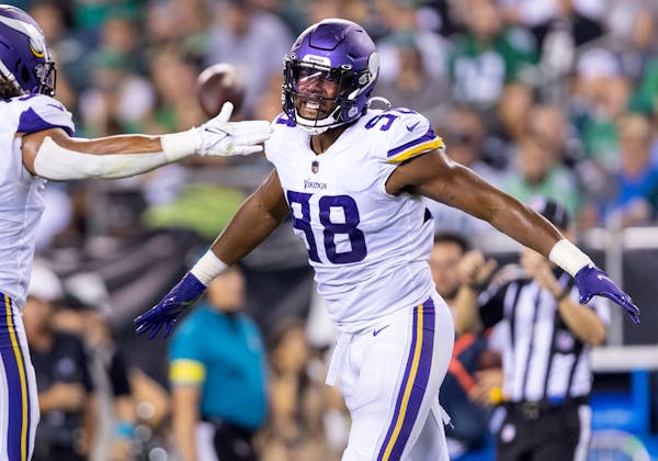 Vikings outside linebacker D.J. Wonnum is second on the team in sacks with 2 ½.