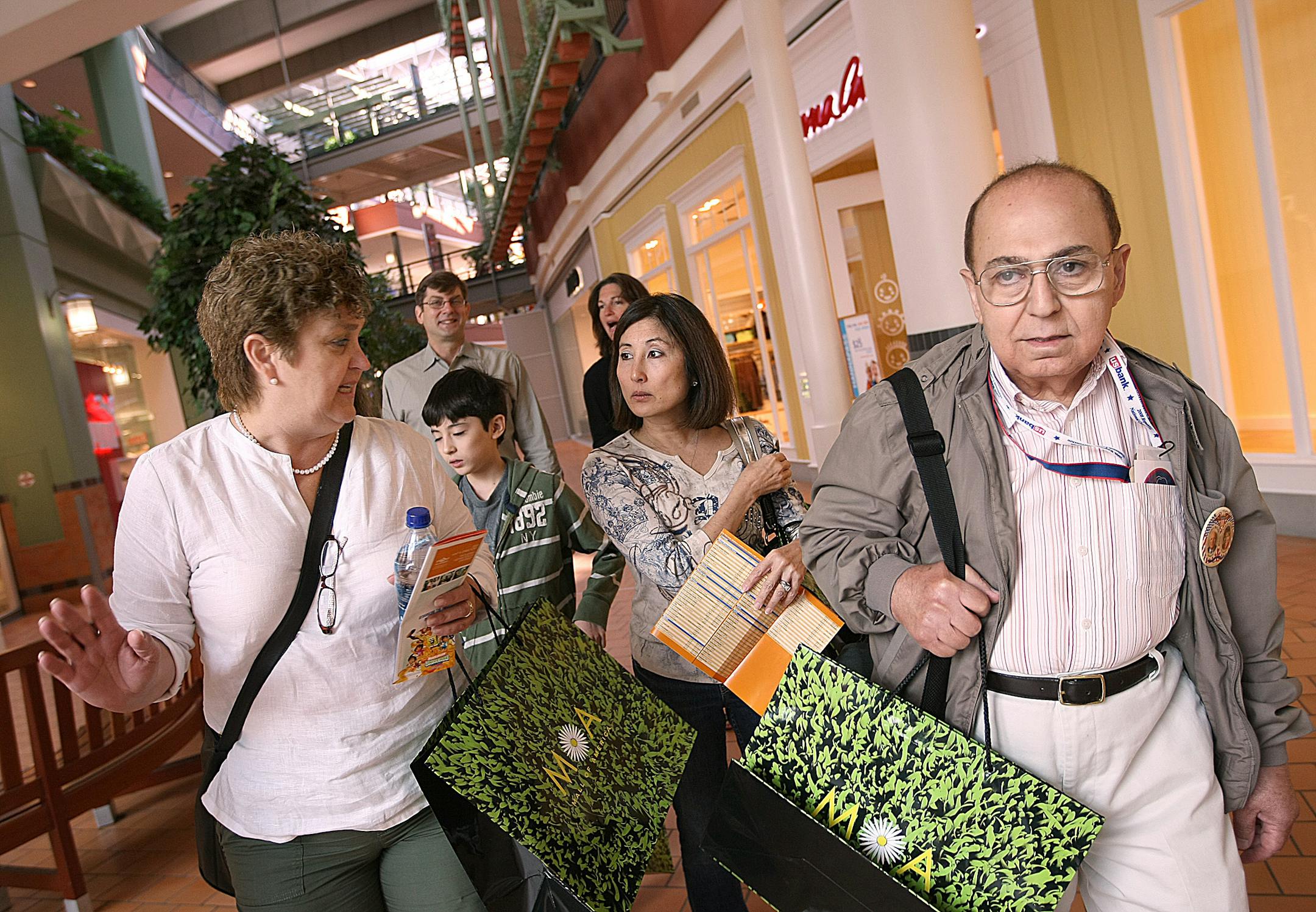Delegates from the Illinois coalition took a break from the convention Wednesday morning and went shopping at the Mall of America. Left to right, Gloria Campos , Anthony Charletta ( green stripe shirt) , behind him, his father Dale Charletta, center right, Lori Yokoyama, ( his mother) and far right, Peter Shabo.