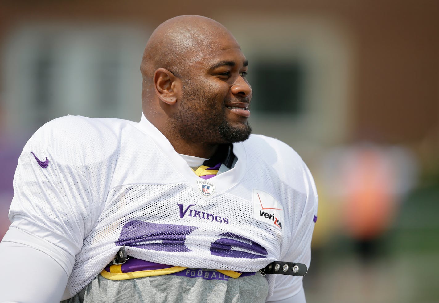 Vikings defensive tackle Tom Johnson at training camp in Mankato.