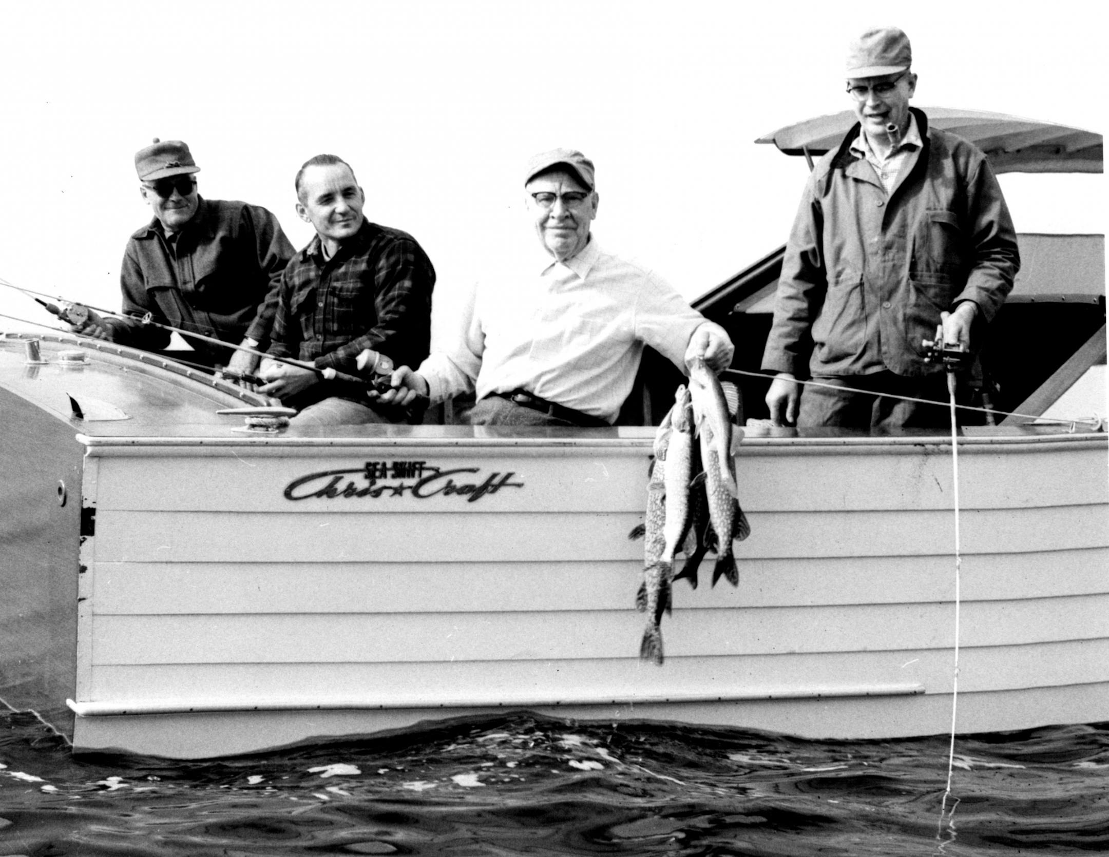 November 5, 1961 Here are some of the fish that didn't get away. From left are host Charles Herbison of Minneapolis; Miles Lord, United States district attorney; Hodges, and Bob Ashbach, mayor of Arden Hills. Minneapolis Star Tribune; Chic Photos