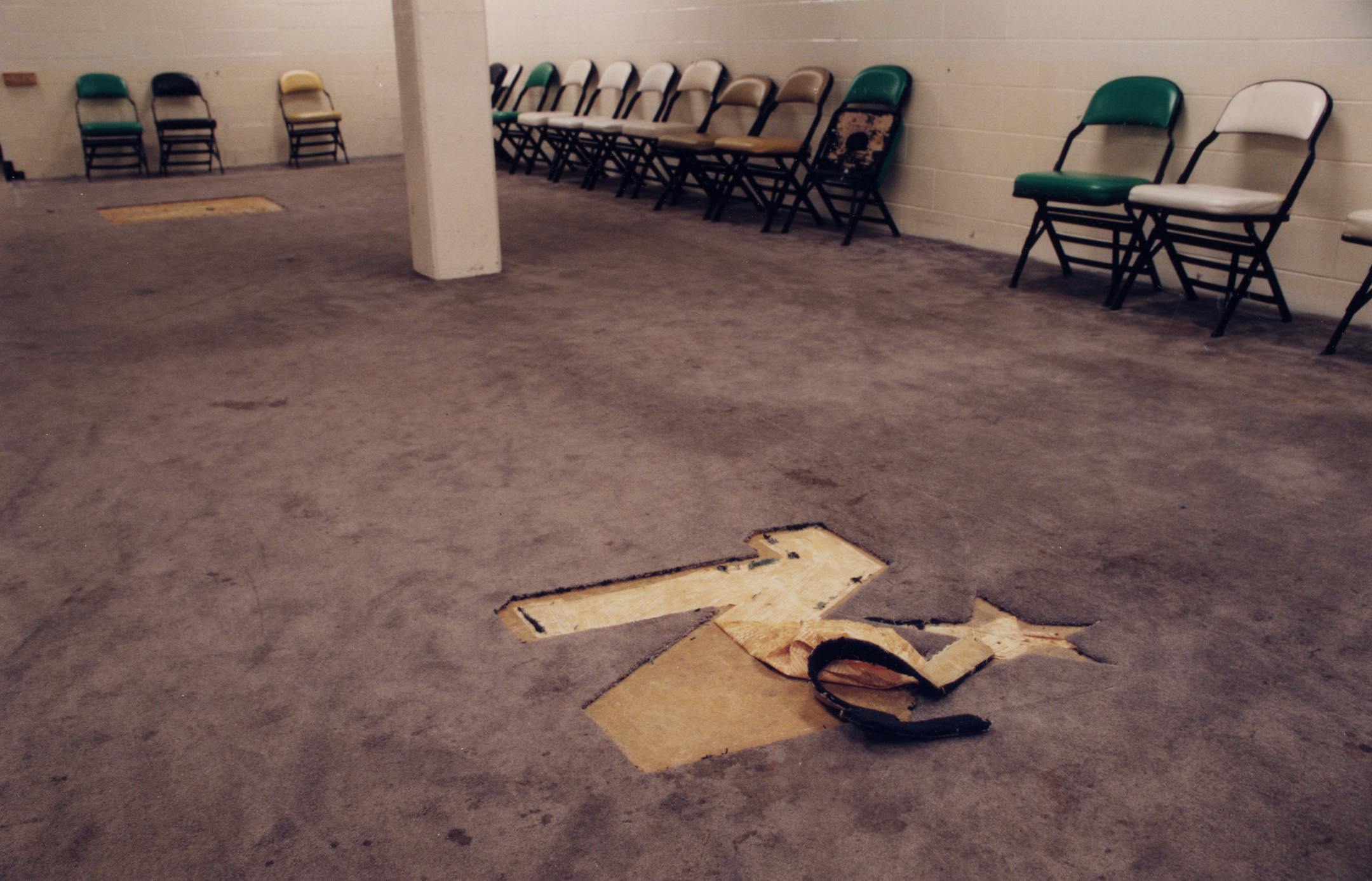 1 year anniversity of the last Northstars hockey game in MN. A look around Met Sports Center. Northstars locker room, the lockers have been removed, and even the team logo 'cut-out' of the carpet.