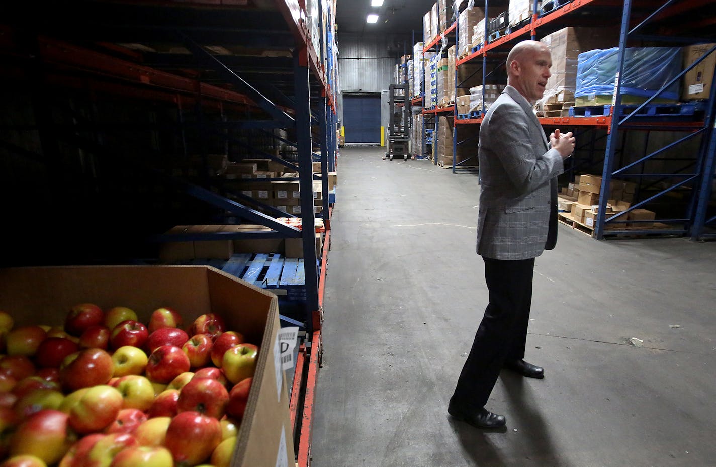 Rob Zeaske, CEO of Second Harvest Heartland, walks some of the aisles of the warehouse Tuesday, Feb. 27, 2018, in Maplewood, MN. The food rescue system is no longer one of mostly canned and processed foods. Last year, Second Harvest Heartland distributed 100 million servings of fruit and vegetable.] DAVID JOLES &#xef; david.joles@startribune.com Half of the food Second Harvest Heartland food shelves gives away is fresh these days. It's a dramatic change from those canned food drives of years pas