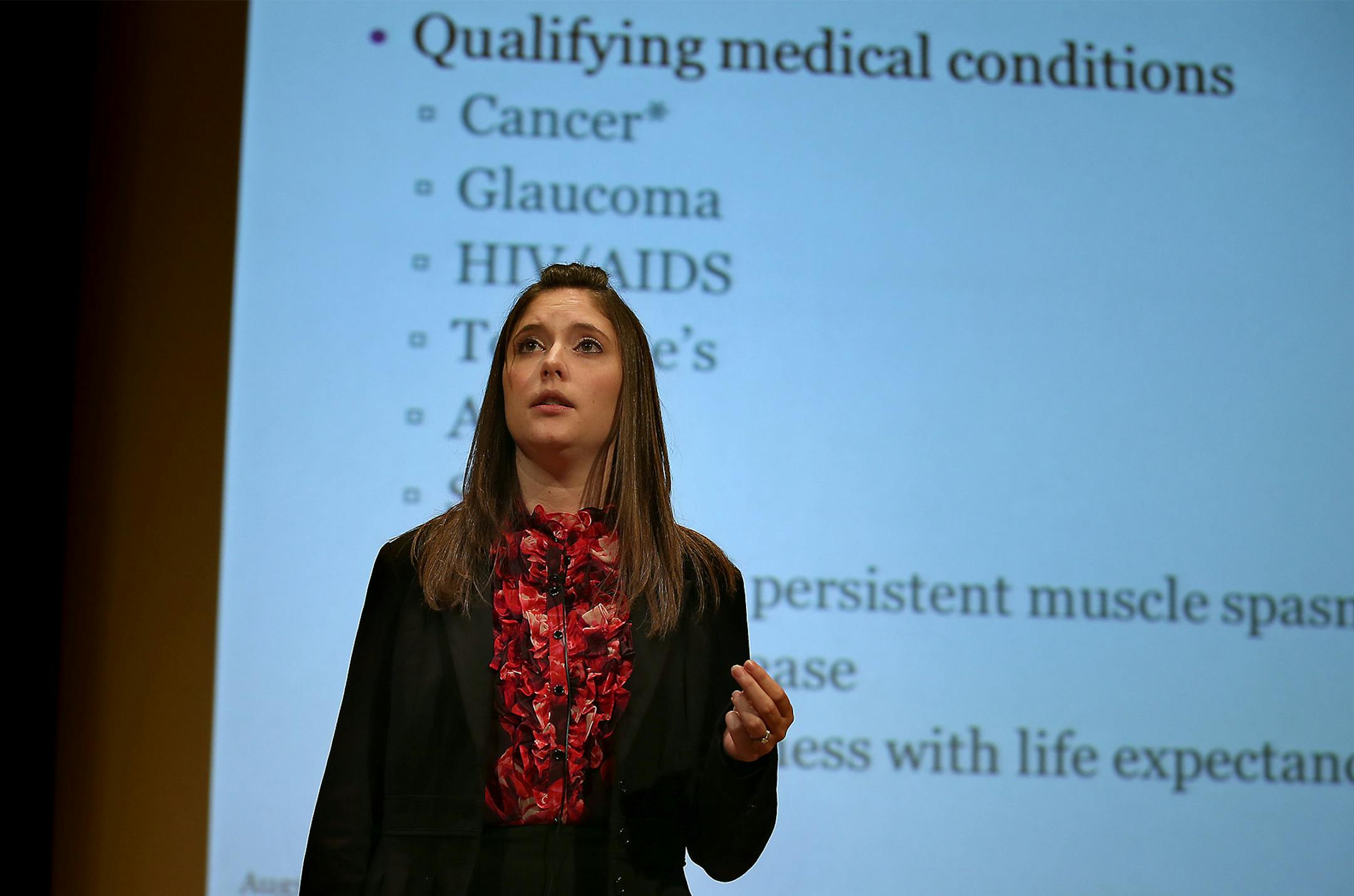 Legislative Analyst and Attorney for the House Research Department, Jamie L. Olson, gave a presentation at the Minnesota History Center regarding the production and legislation of medical marijuana Friday, August 8, 2014 in St. Paul, MN. ] (ELIZABETH FLORES/STAR TRIBUNE) ELIZABETH FLORES • eflores@startribune.com