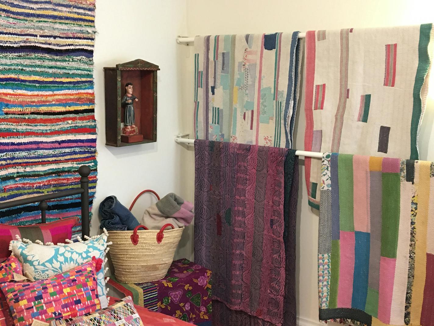 Credit: Steve Nordgaard At Cultural Cloth, Vintage Kantha quilts were hand-stichtched in India.