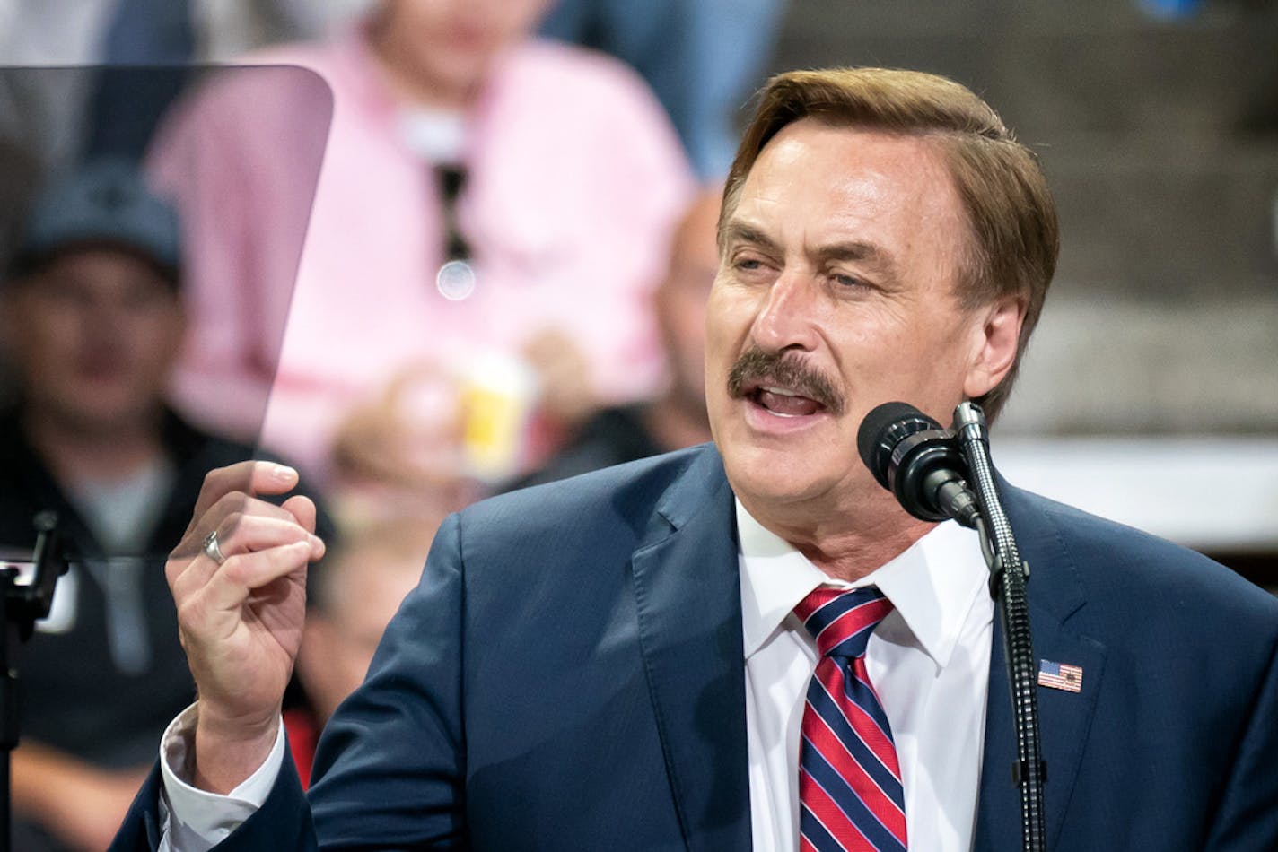 My Pillow founder Michael Lindell spoke at a Trump rally in Rochester in October 2018.