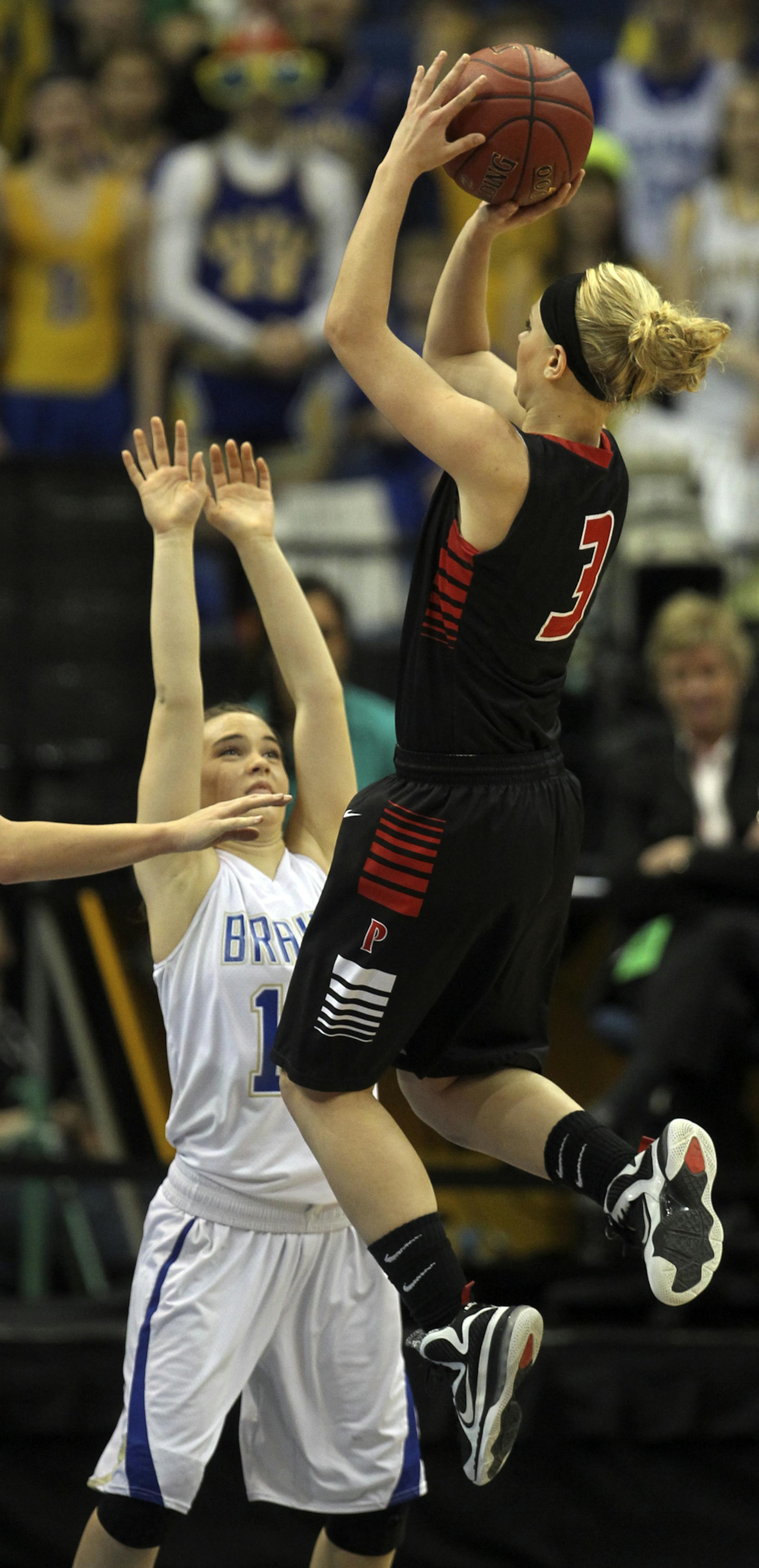 New Richland H-E-G players celebrate their dramatic 60-59 win over Braham during the first half of the girls basketball state tournament (class 2A) finals Saturday, March 16, 2013, at the Target Center in Minneapolis. New Richland junior Carlie Wagner scored 50 of her team's points, breaking her own record of 49 points from last year.] (DAVID JOLES/STARTRIBUNE) djoles@startribune.com girls basketball state tournament (class 2A) finals Saturday, March 16, 2013, at the Target Center in Minneapolis