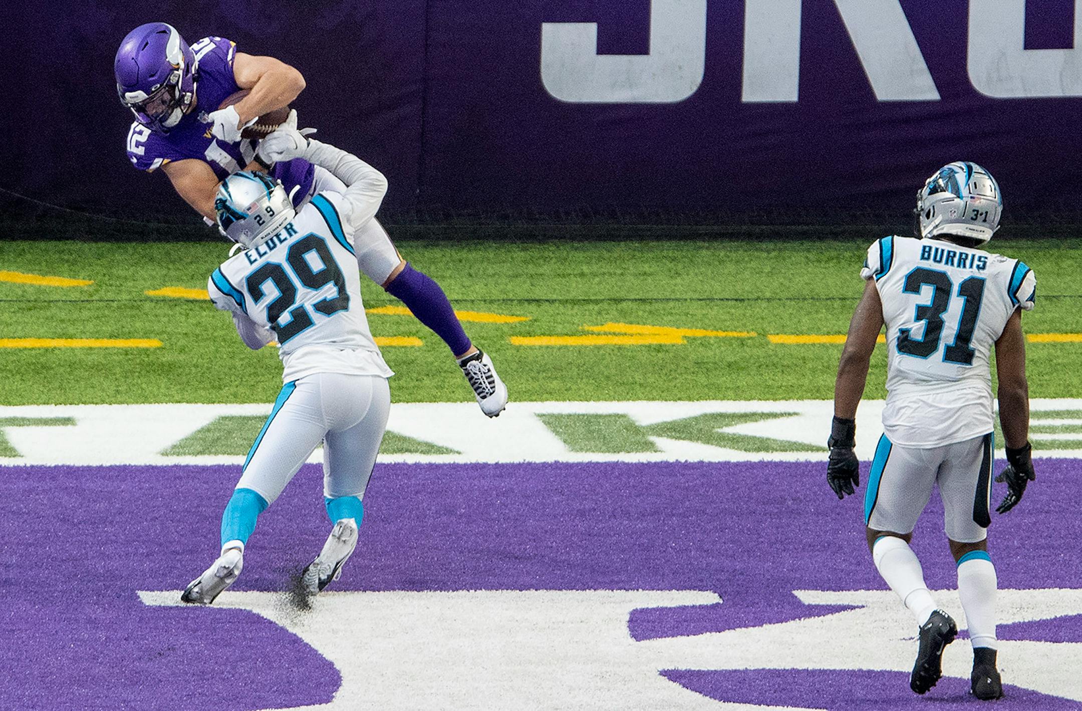 Minnesota Vikings receiver Chad Beebe (12) caught a touchdown pass in the fourth quarter.