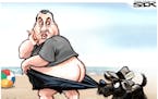Sack cartoon: Chris Christie on the beach