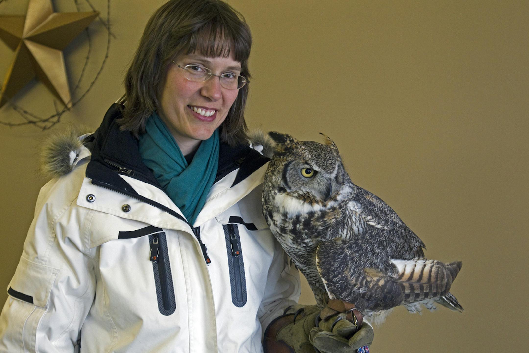 Karla Bloem and Alice the owl work as a team to educate the public about owls.