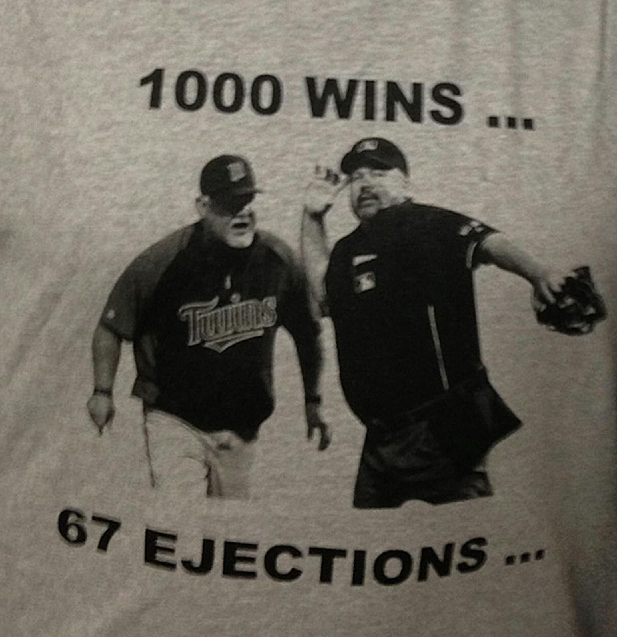 Ron Gardenhire won his 1000th Game in Cleveland April 5, 2014. The shirts were handed out in the lockeroom after the game to the players and staff.