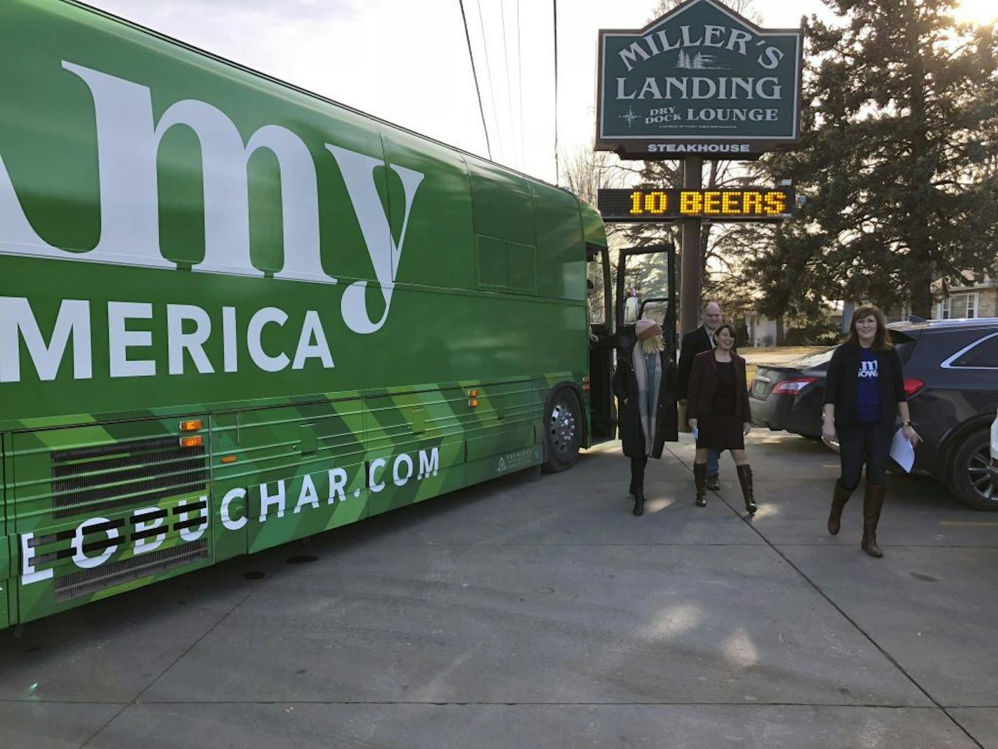 Democratic presidential candidate Amy Klobuchar arrives at a campaign event Friday, Dec. 27, 2019 in Humboldt, Iowa. The stop in rural Humboldt County completes the Minnesota senator's tour of all 99 Iowa counties.