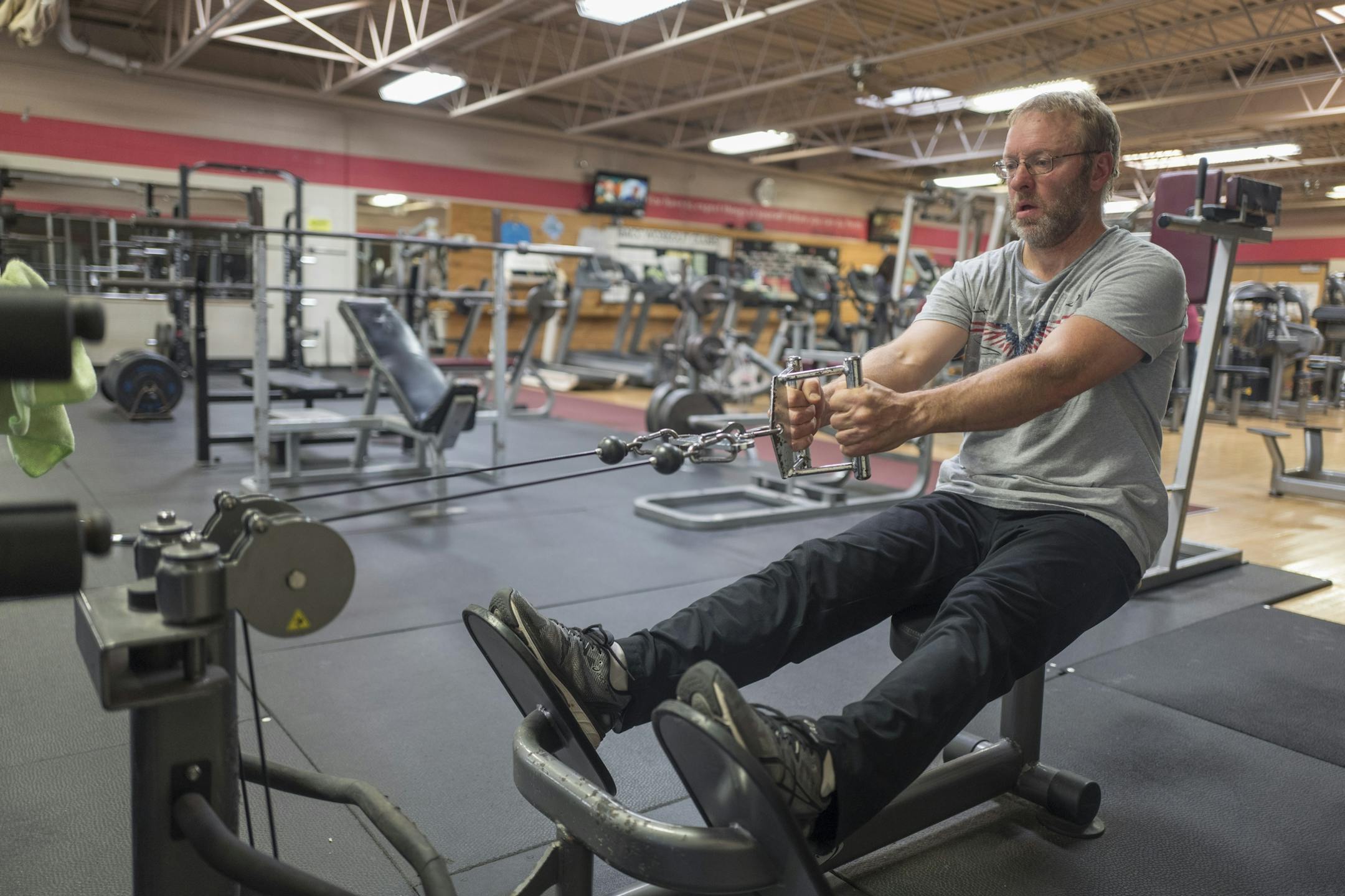Mike Swanson worked out a rowing machine at the Barron Community Center talked about safety in Barron, after 13-year-old Jayme Closs disappeared from her home and her parents James, and Denise were killed Wednesday October 17, 2018 in Barron, Wisconsin. James Closs worked out at this health club.